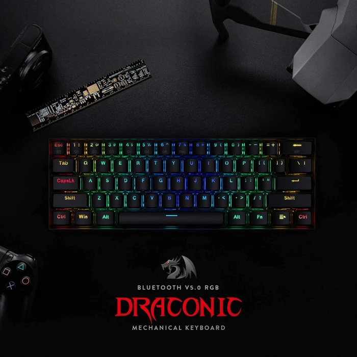 Redragon K530 Pro Draconic, LEDs RGB, hot-swap, schwarz, Gaote Outemu BROWN, USB/Bluetooth, US
