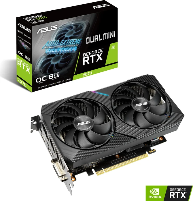 ASUS Dual GeForce RTX 2070 Mini OC, DUAL-RTX2070-O8G-MINI, 8GB GDDR6, DVI, HDMI, DP