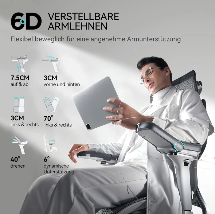 Hbada E3 Pro Ergonomischer Bürostuhl mit Fußstütze, grau/weiß