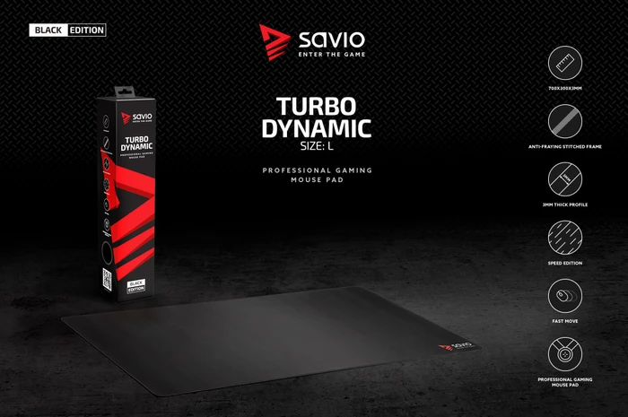 Savio Black Edition Turbo Dynamic L Gaming Mauspad, schwarz