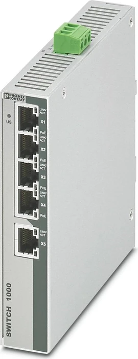 Phoenix Contact FL 1000 Industrial Railmount Switch 1001-4POE-GT, 5x RJ-45, 120W PoE+