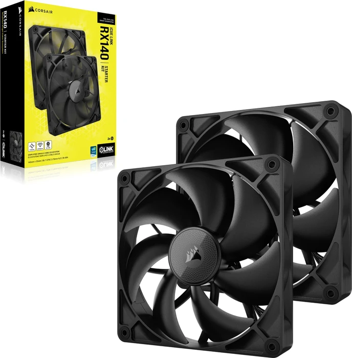 Corsair RX Series iCUE LINK RX140 PWM, schwarz, LED-Steuerung, 140mm, 2er-Pack