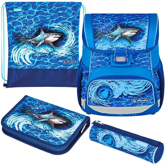 Herlitz Loop Plus Blue Shark Schultaschen-Set, 4-tlg.