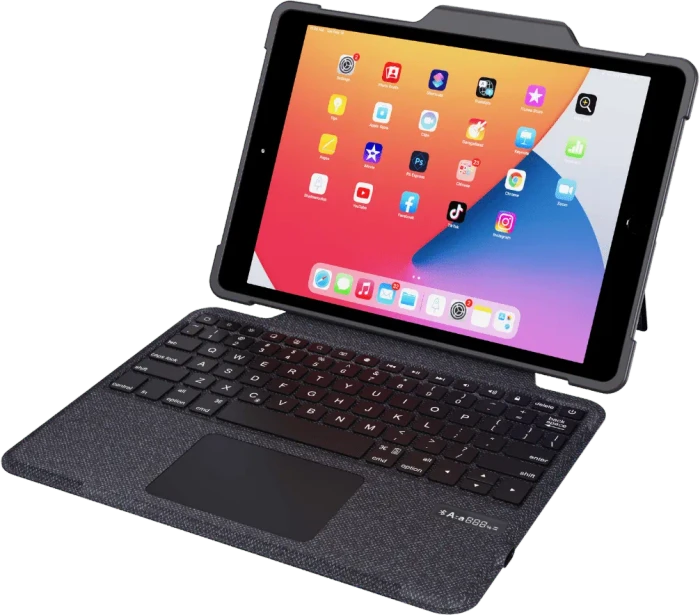 Deqster Rugged Touch Keyboard Folio für iPad 7/iPad 8/iPad 9, grau, DE