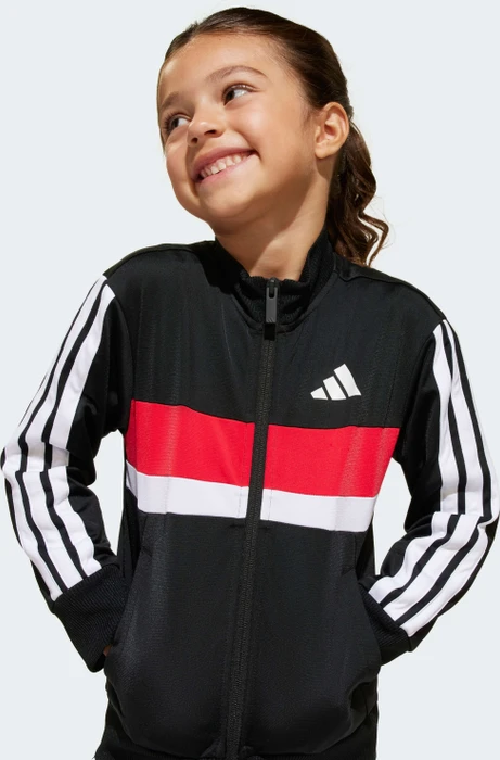 adidas Seasonal Essentials Tiberio 3-Streifen Tricot Trainingsanzug black/white/pure ruby (Junior)