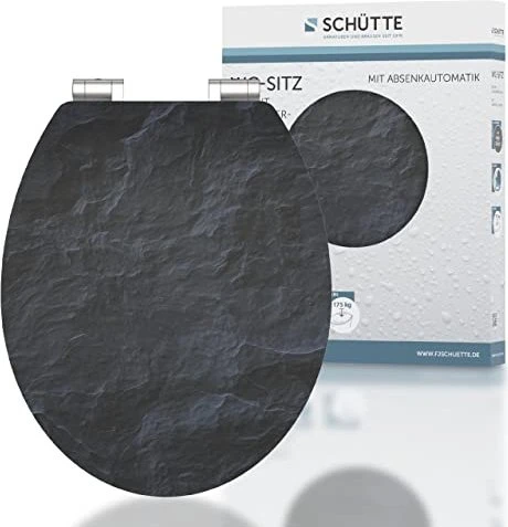 Schütte MDF High Gloss WC-Sitz mit Absenkautomatik und Schnellverschluss black stone