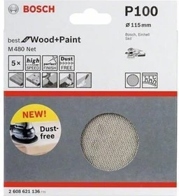 Bosch Professional M480 Best for Wood and Paint Gewebeschleifblatt K100, 115mm, 5 Stück