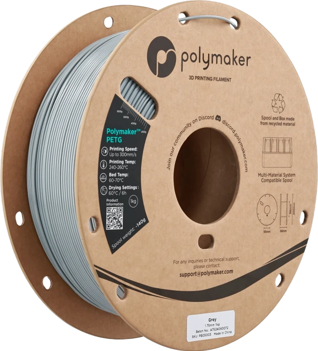Polymaker PolyLite PETG, grau, Spule, 1.75mm, 1.00kg