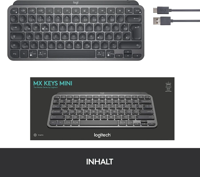 Logitech MX Keys Mini, LEDs weiß, Logi Bolt, Graphite, schwarz, USB/Bluetooth, CH