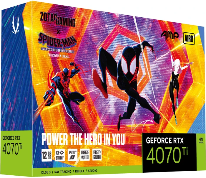 Zotac Gaming GeForce RTX 4070 Ti AMP AIRO SPIDER-MAN: Across the Spider-Verse Bundle, 12GB GDDR6X, HDMI, 3x DP