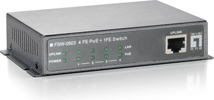LevelOne FSW Desktop Switch, 5x RJ-45, 61W PoE