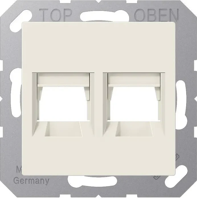 Jung Abdeckung (gerastet) für Modular-Jack-Steckbuchsen, 2fach, UMA-CAT6A, RADIALL, Panduit, Assmann, Thermoplast, Serie AS, weiß ivory