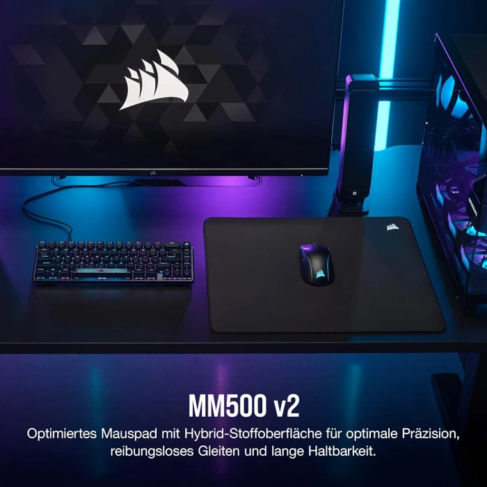 Corsair MM500 v2 Hybrid-Stoff Gaming-Mauspad, large, schwarz