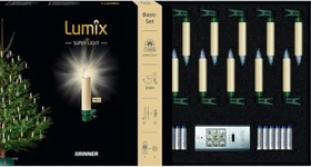 Krinner Lumix Classic mini Christbaumkerzen Basis-Set elfenbein LED 12x warmweiß, 12 Stück