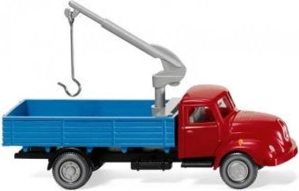 Wiking Klassik Edition Pritschen-Lkw mit Ladekran Magirus S 3500 rot/blau