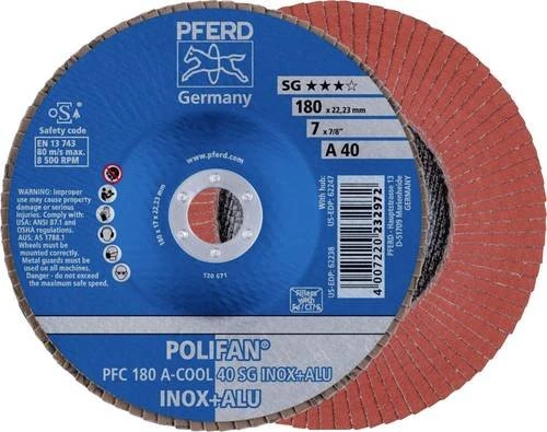 Pferd PFC 180 A-COOL 40 SG INOX+ALU POLIFAN Fächerschleifscheibe K40, 180x22.23mm, 10 Stück