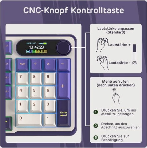 RK Royal Kludge S98, Lavendel Lila, 96%, hot-swap, RK Linear Viridian, USB/Bluetooth, DE