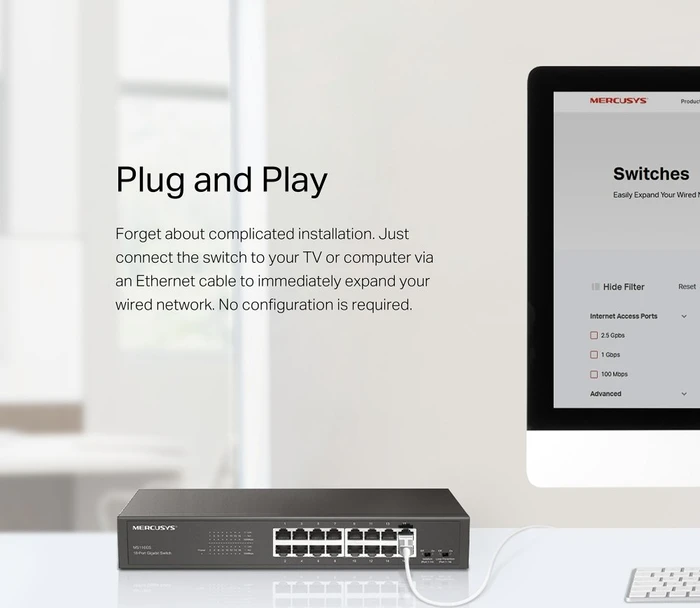 Mercusys Desktop Gigabit Switch, 16x RJ-45