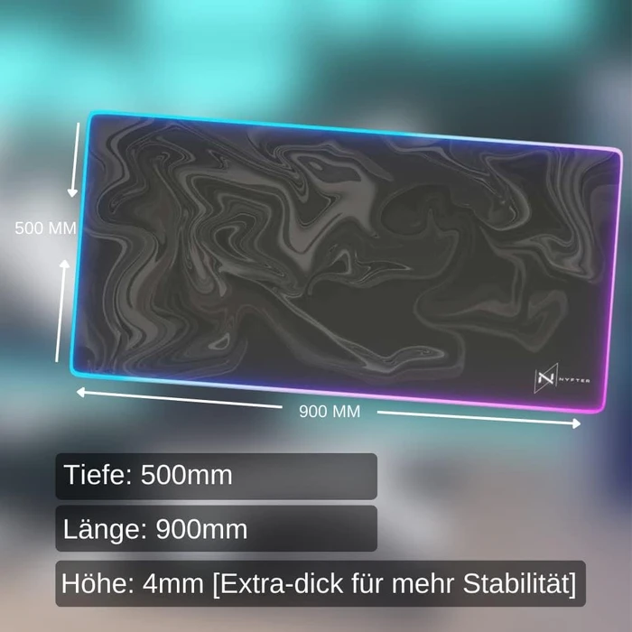 Nyfter Nyfpad RGB XXL Liquid Premium Gaming Mousepad, 900x500mm, Design grau/weiß