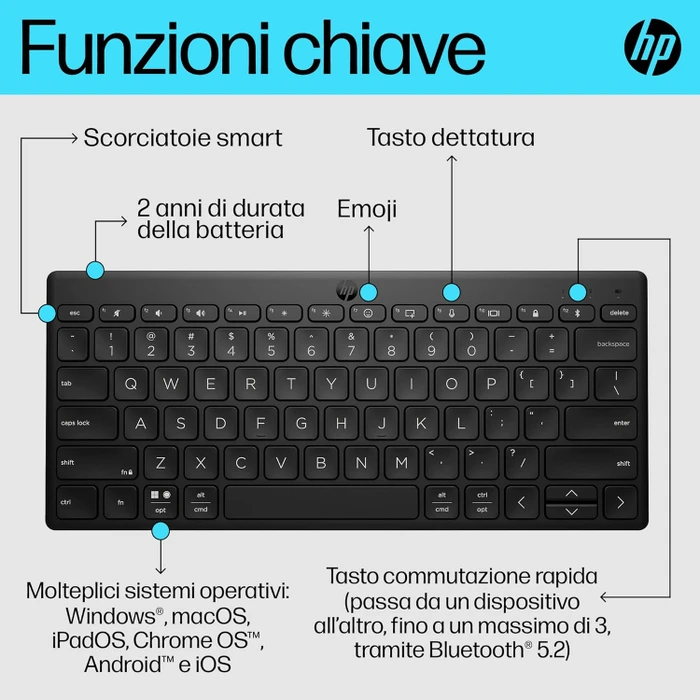 HP 350 Compact Multi-Device Keyboard, schwarz, Bluetooth, IT