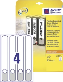 Avery-Zweckform Ordneretiketten, 288x38mm, weiß/grau, 20 Blatt (80 Etiketten)