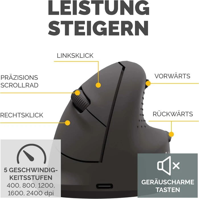 Fellowes Breyta Plus Vertical Mouse, medium, schwarz, USB/Bluetooth