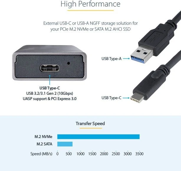 StarTech externes Gehäuse M.2 PCIe/SATA NVMe SSD, USB-C 3.1