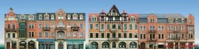 Auhagen Halbrelief-Hintergrundkulisse Set mit 5 Bürgerhaus-Fassaden
