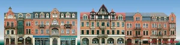 Auhagen Halbrelief-Hintergrundkulisse Set mit 5 Bürgerhaus-Fassaden