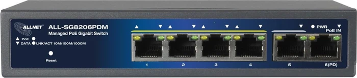 Allnet SG82 Desktop Gigabit Smart Switch, 6x RJ-45, 60W PoE++ PD