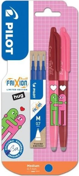 Pilot FriXion Ball Best Friends Hug Hearts 0.7mm Tintenroller (Mine) rot/rosa, 2er-Set