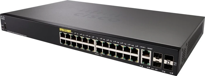 Cisco SF350 Rackmount Managed Switch, 24x RJ-45, 2x SFP, 2x RJ-45/SFP, 185W PoE+