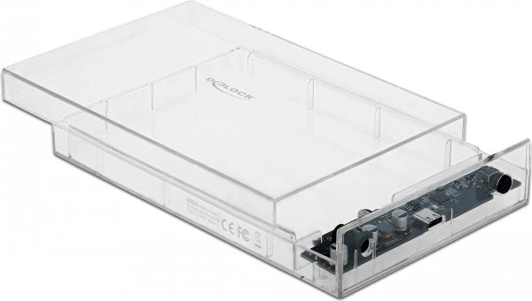 DeLOCK External Enclosure, transparent, 3.5", USB-C 3.0
