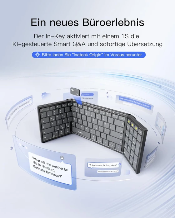 Inateck KB602 Nomad faltbare Tastatur mit Nummernblock, Bluetooth, DE