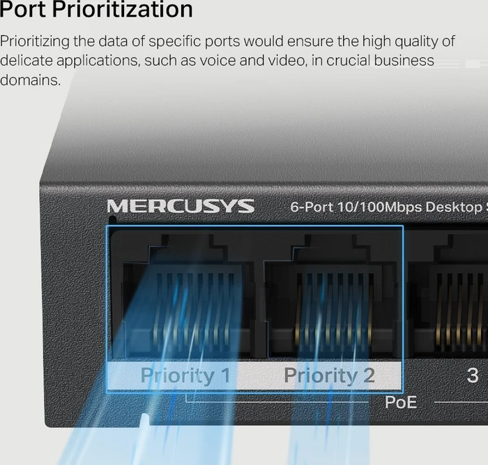 Mercusys Desktop Switch, 6x RJ-45, 40W PoE+