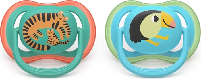 Philips Avent SCF087/11 Ultra Air Beruhigungsschnuller, 6-18M, Silikon, tiger/tucan, 2 Stück