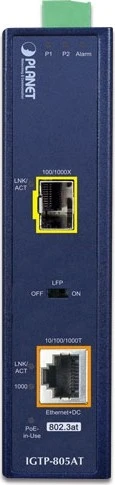 Planet IGTP-815AT Industrial Gigabit Medienkonverter, 1x RJ-45, 1x SFP, 36W PoE+
