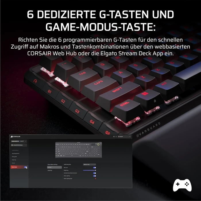 Corsair Vanguard 96 Wireless, schwarz, LEDs RGB, MLX Plasma, USB/Bluetooth, DE