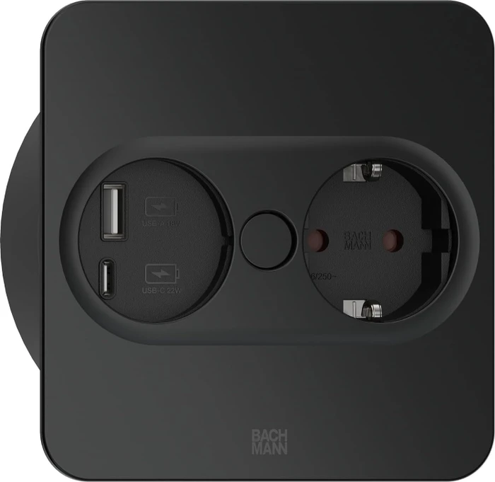 Bachmann Twist 2, 1-fach, 1x USB-Charger A/C, eckig, 2m, schwarz