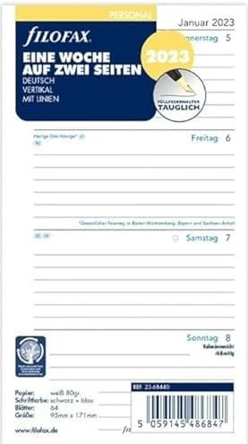 Filofax Kalender Ersatzeinlage 1 Woche/2 Seiten deutsch Personal 2023