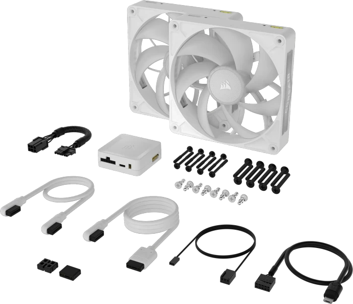 Corsair iCUE LINK RX140 Max RGB Starter Kit, weiß, LED-Steuerung, 140mm, 2er-Pack