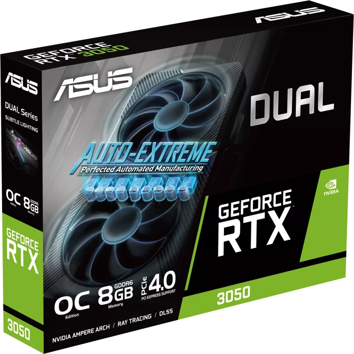 ASUS Dual GeForce RTX 3050 OC V2, DUAL-RTX3050-O8G-V2, 8GB GDDR6, DVI, HDMI, DP