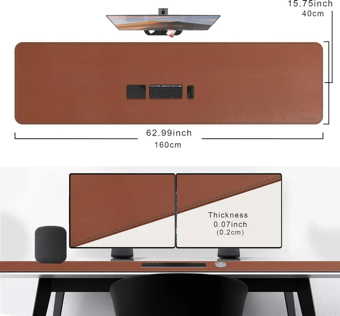 Cennbie Schreibtischunterlage Leder, Mauspad XXL, 1600x400mm, braun