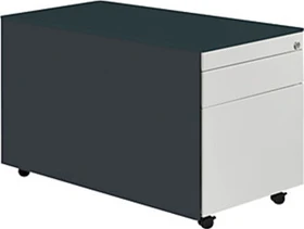 mauser Rollcontainer line, 1x Utensilienauszug, 1x Materialschublade, 1x Hängeregistratur, anthrazitgrau/lichtgrau