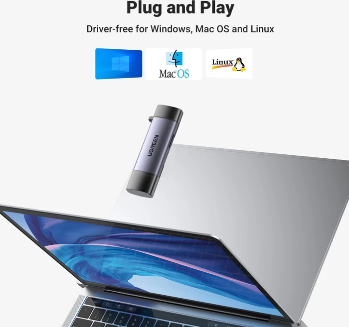 Ugreen 2-in-1 Card Reader, USB-A/USB-C 3.0 [Stecker]