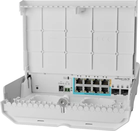 MikroTik netPower Lite 7R GPEN reverse PoE Outdoor Wallmount Gigabit Smart Switch, 8x RJ-45, 2x SFP+, PoE PD (CSS610-1Gi-7R-2S+OUT)