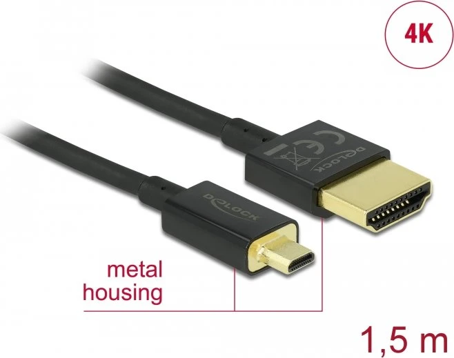DeLOCK Slim High Speed 4K HDMI Kabel mit Ethernet Typ A/Typ D Micro