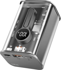 LogiLink Powerbank 10000mAh 1x USB-A 1x USB-C mit Display PD & QC transparent