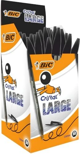 BIC Cristal Large 1.6mm Kugelschreiber (Mine) schwarz/transparent, 50er-Pack