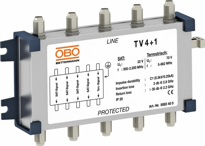OBO Bettermann TV4+1 Koaxiales Schutzgerät für SAT- und Kabel-Multiswitch